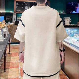 S-6XL Summer Oversized Men's Set Korean Casual Sports Suit Breathable T-shirts Shorts 2 Piece Set High Street Men's Clothing New