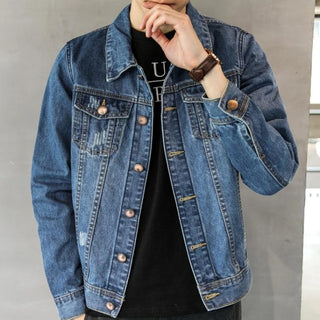 Denim Jackets Man Casual Slim Jeans Coat for Men Button Blue Worn Blazer Short on Board Korea Korean Popular Clothes Original G