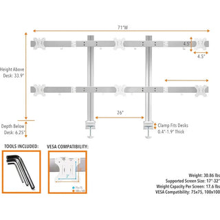 6 Monitor Mount Desk Setup - Heavy-Duty Height Adjustable Monitor Stand, Swivel Arm with Clamp-On Base