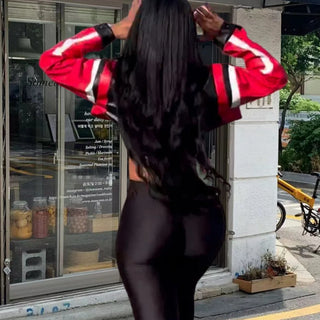 Weird Puss Faux Leather Varsity Jacket Women Hipster Letter Print Autumn Casual Sporty Wild Streetwear Uniform Trend Crop Coat