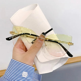 2024 New Luxury Rimless Cat Eye Gradient Sunglasses for Women Ladies Fashion Brand Travel Driving Sun Glasses UV400 Eyewear