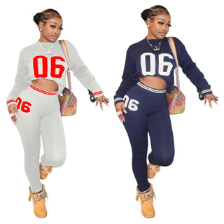Street Fashion Letter Print Women 2 Piece Set Sports Wear Long Sleeve Crop Top and Skiny Legging Pants Outfits Sweater Tracksuit