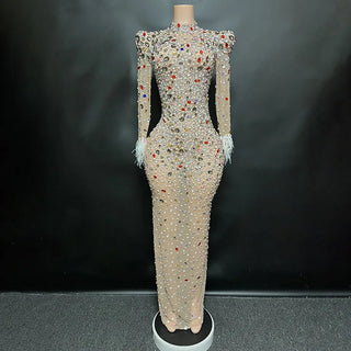 Sparkly Women Clothing Luxury Birthday Dress Woman Rhinestone Diamond Stage Show Outfit Celebrity Maxi Bodycon Dress Party Dress