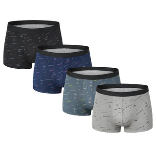 4-piece men's printed letter underwear beach shorts comfortable breathable teenagers plus size underwear up to 6XL.