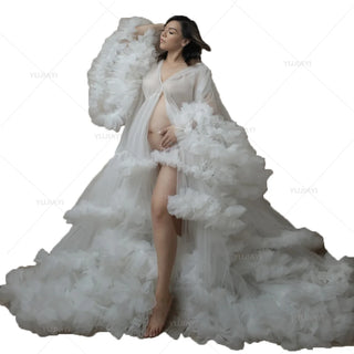 Maternity Prom Dress Bridal Robe Fluffy Tulle Dress for PhotoShoot Ruffled Babyshower Gowns Pregnant Women Photography Sleepwear