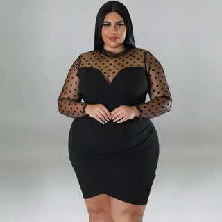 MY1032 plus size women's fashionable and sexy see through mesh splicing tight fitting hip hugging dress