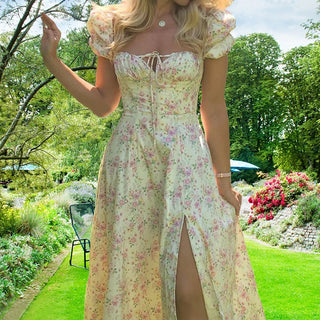 2024 new small fresh floral slim fit dress