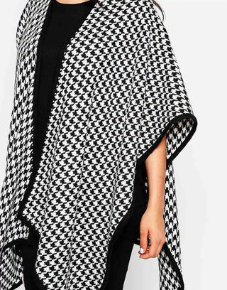 Plus Size Casual Houndstooth Trench Coat Long Bat Sleeve Open Front Female Loose Autumn Winter Woolen Kimono Cardigan 5XL 6XL