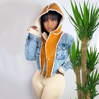 Custom  Fashionable Girl Trendy Fur Coats For Women Ladies Winter Crop Trench Coats Windbreaker Denim Jean Faux Fur Coats Jacket