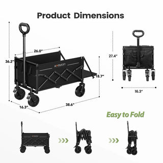 Collapsible Wagon Cart with Expandable Storage & Locking Front Wheels, Portable Foldable Wagon for Beach, Camping, Shopping