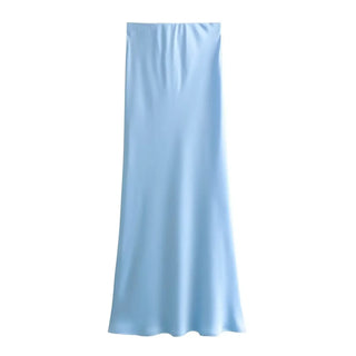 TRAFZA 2024 Y2K Casual Women Long Skirt Spring Elastic High Waisted A-Line Casual Female Satin Skirts High Street Lady Skirts