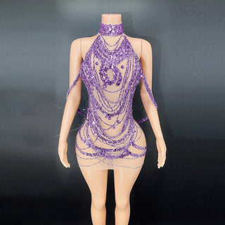 Sexy Sparkly Silver Prom Dresses Glitter Beads Crystal Rhinestones See-Thru Tassels Birthday Party Gowns Sexy short skirt