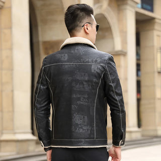 New Men Streetwear Casual Men Winter Thick Fleece PU Leather Jacket Business Clothing Porcket Leather Warn Coat Outwear Men