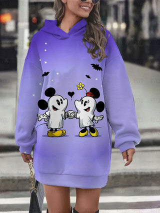Hot sale new autumn and winter women's hooded skirt Christmas Disney Mickey Minnie print comfortable sweatshirt hoodie
