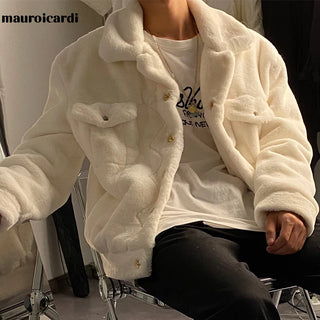 Mauroicardi Winter White Short Soft Warm Faux Fur Coat