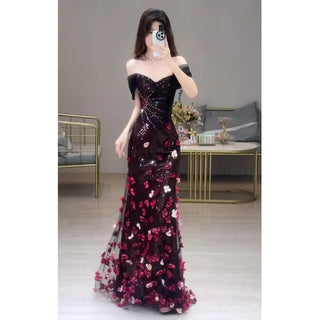 Wedding Engagement Reception Flower Sequin Dress Presenter Evening Dresses Sequin Evening Gown Vestidos De Quinceañera Party