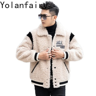 YOLANFARIY Mens Shearling Coat Warm Wool Jacket Men Short Style Real Fur Coats Winter Clothes Slim Fit Мужской Тренчкот 2024
