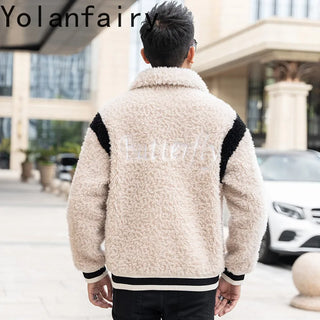 YOLANFARIY Mens Shearling Coat Warm Wool Jacket Men Short Style Real Fur Coats Winter Clothes Slim Fit Мужской Тренчкот 2024