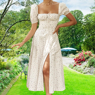 2024 new small fresh floral slim fit dress