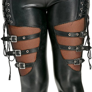 Woman Pants High Waist Pants Hollow Out Bandage Sexy Punk Rock Leather Club Slim Streetwear Weird Puss Faux PU Trousers