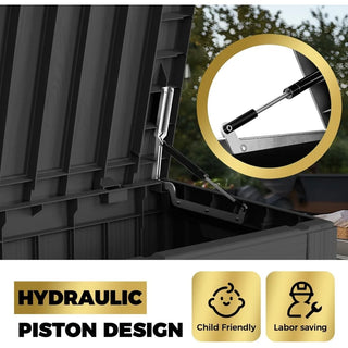 100GAL Deck Box, Outdoor Storage Boxes Lockable Lid for Garden Tools, Patio Furniture, Pool Suppliesand Cushions Black