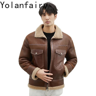 YOLANFAIRY Genuine Leather Jacket Mens Real Sheepskin Fur Winter Clothes Vintage Leather Jacket Men Fleece Jacket Men парка 2024