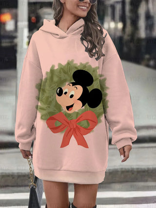 Hot sale new autumn and winter women's hooded skirt Christmas Disney Mickey Minnie print comfortable sweatshirt hoodie
