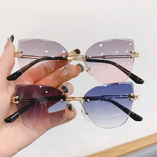 2024 New Luxury Rimless Cat Eye Gradient Sunglasses for Women Ladies Fashion Brand Travel Driving Sun Glasses UV400 Eyewear