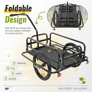 Heavy-Duty Storage Bicycle Trailer 88lbs Capacity,16IN Wheel Bike Wagon Cart,with Universal Hitch and Foldable Frame,Fit for Pet