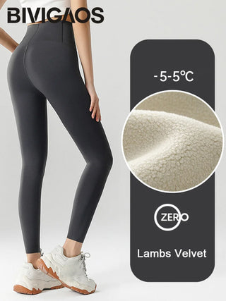 BIVIGAOS Leggings de tiburón de cintura alta de otoño e invierno para mujer, leggings cálidos de vellón sin costuras, leggings deportivos casuales delgados y delgados para fitness 
