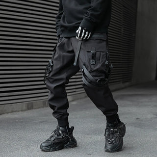 Hip Hop Tactical Cargo Pants Men Ribbons Joggers Trousers 2023 Spring Functional Elastic Waist Fahsion Streetwear Pant