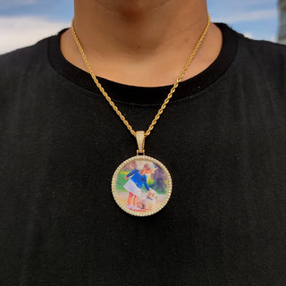 Custom Made Big Photo Medallions 18k Gold Necklace