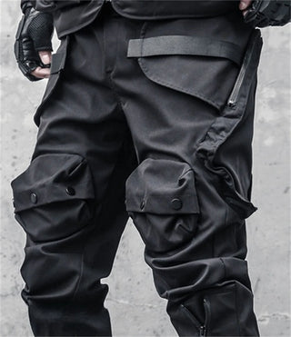 Men Y2K Cargo Pants Zipper Pocket Tactical Techwear Ninja Jogger Pants Black Fashion Streetwear Pants Punk Sweatpants Trousers