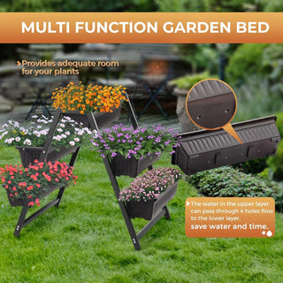 Raised Garden Planter Bed Tiered Planter Stand with 5 Boxes (Brown) 26" Long*36.5" Wide*31" Tall Good for Herbs Flowers or Veget