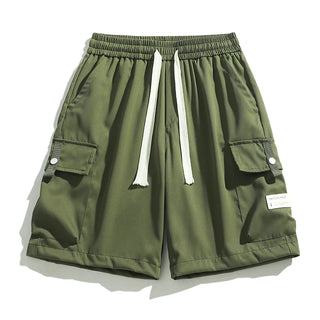 2024 New Summer Men's Loose Cargo Shorts Y2k Multi-Pockets Wide Leg Baggy Short Pants Ice Silk Quick Dry Straight Casual Shorts