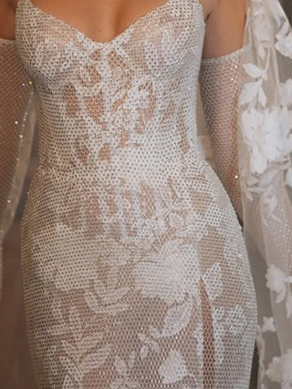 Wedding bride new embroidery tight V-neck suspenders mermaid corset wedding dress floral embroidery princess ladies tail dress