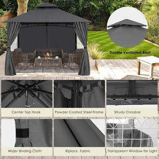 Patio Gazebo Steel Frame Outdoor Gazebo with Windows Curtains (11x11,Dark Gray)