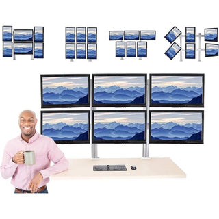 6 Monitor Mount Desk Setup - Heavy-Duty Height Adjustable Monitor Stand, Swivel Arm with Clamp-On Base