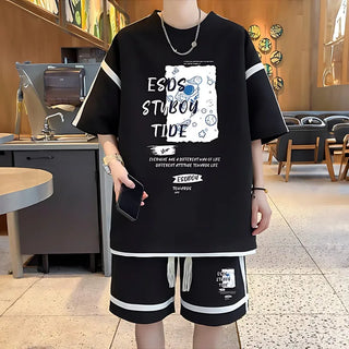 S-6XL Summer Oversized Men's Set Korean Casual Sports Suit Breathable T-shirts Shorts 2 Piece Set High Street Men's Clothing New