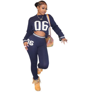 Street Fashion Letter Print Women 2 Piece Set Sports Wear Long Sleeve Crop Top and Skiny Legging Pants Outfits Sweater Tracksuit