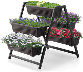 Raised Garden Planter Bed Tiered Planter Stand with 5 Boxes (Brown) 26" Long*36.5" Wide*31" Tall Good for Herbs Flowers or Veget