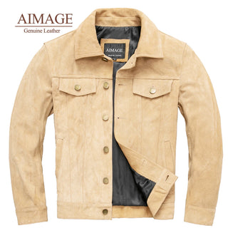 Men Suede cowhide coat Classic England style Suede leather jacket