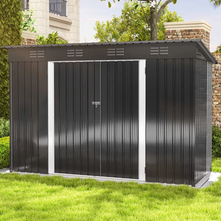 9 x 4ft Outdoor Storage Shed with Windows,Lockable Doors & Sloped Roof,Large Metal Garden Shed for Patio,Backyard,Garage