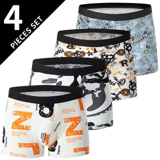 4 Pieces European and American Size MEN'S FASHION Printed Boxer Underwear Comfortable Swimming Trunks Oversized Underwear Shorts