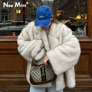 Neo Mint 2024 Hiver Ins Mode Chaude Filles Surdimensionné Manteau De Fourrure Dégradé Femmes Épais Chaud Vêtements D'extérieur Moelleux Fausse Fourrure De Renard Veste 