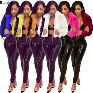 2025Women Autumn Winter Warm Fluffy Fur Coats Jackets Pink Cropped Jackets Faux Fur Cardigan Bomber Fleece Jacket Female Clothes