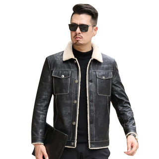New Men Streetwear Casual Men Winter Thick Fleece PU Leather Jacket Business Clothing Porcket Leather Warn Coat Outwear Men