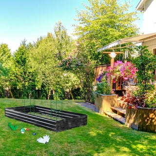 Galvanized Raised Garden Bed for Vegetables Flowers Herbs Metal Raised Garden Bed Kit with 2 PCS Tomato Cage Gloves Trellis Nett