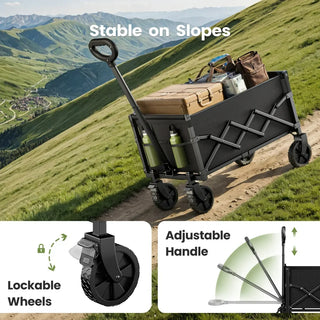 Collapsible Wagon Cart with Expandable Storage & Locking Front Wheels, Portable Foldable Wagon for Beach, Camping, Shopping
