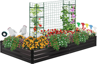 Galvanized Raised Garden Bed for Vegetables Flowers Herbs Metal Raised Garden Bed Kit with 2 PCS Tomato Cage Gloves Trellis Nett
